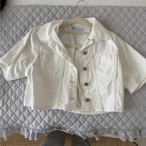 Zara Off-White Cropped Denim Jacket
